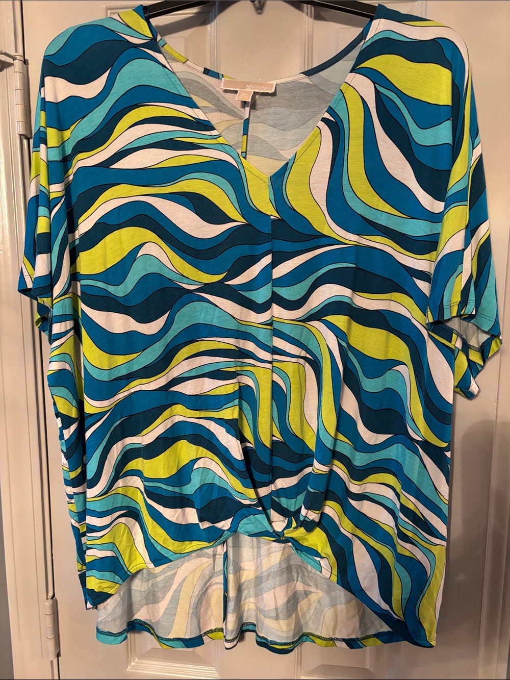 Michael Kors Wave Print V-Neck Tunic in Teal, Aqua, White & Lime